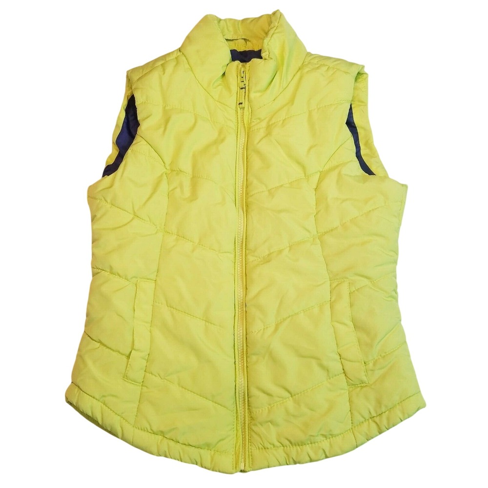 Aeropostale Women's MEDIUM Puffer Vest Zippered Front Lime Blue Pockets Full Zip